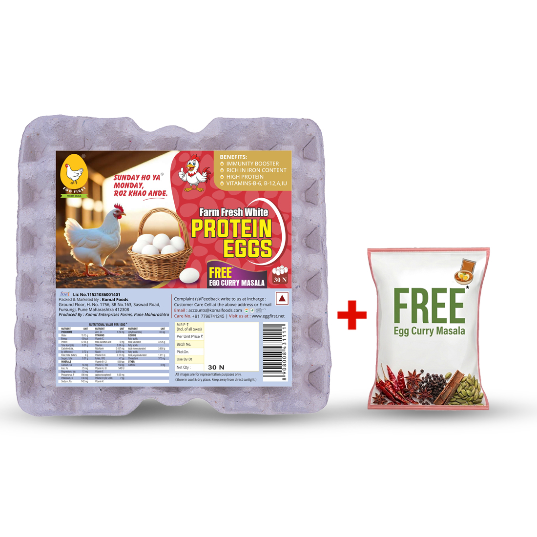Farm Fresh White Eggs Tray of 30